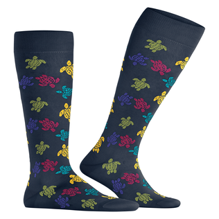 男士 Rondes des Tortues Multicolores 及膝袜 - Vilebrequin x Falke Midnight blue 细节视图1