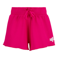 Pantalón corto de color liso con textura para niños Fucsia vista frontal