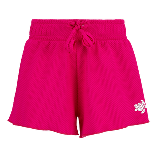 Pantalón corto de color liso con textura para niños Fucsia vista frontal