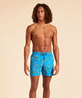 Men Swim Trunks Embroidered Poulpe Eiffel - Limited Edition Hawaii blue front worn view