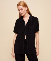 中性纯色毛圈布保龄球衫 Black 正面穿戴视图