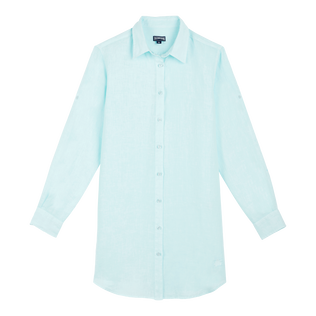 Vestido camisero de lino de color liso para mujer