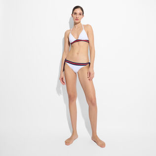 Top bikini donna all'americana tinta unita - Vilebrequin x Ines de la Fressange Bianco vista frontale indossata