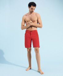 Men Cotton Bermuda Shorts Solid Burgundy front worn view