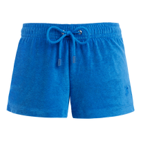 Women Terry Cloth Shorty Solid Sea blue front view