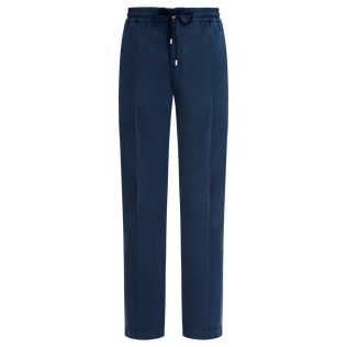 Men Cotton and Tencel Elastic Waist Pants Solid Navy front view