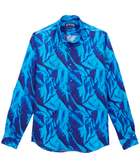 Les Draps Froissés Hemd aus Leinen für Herren Neptune blue Vorderansicht
