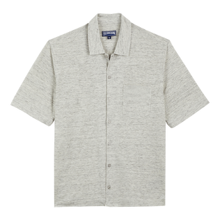 Camisa de bolos unisex en lino de color liso Lihght gray heather vista frontal