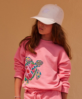 Provencal Turtle Sweatshirt mit Rundhalsausschnitt für Mädchen Bonbon Vorderseite getragene Ansicht