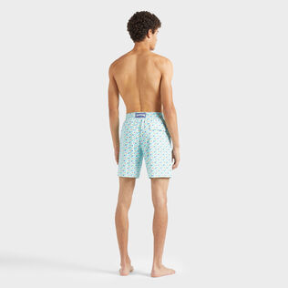 Men Long Stretch Swim Trunks Micro Ronde Des Tortues Rainbow Pacific back worn view