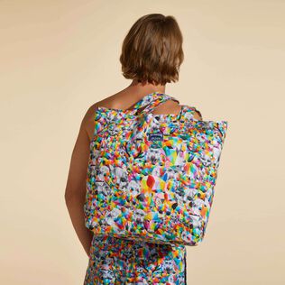 Linen Tote Bag Animals - Vilebrequin x Okuda San Miguel Multicolor front worn view