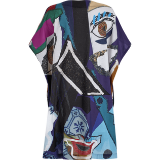 Women Cotton Voile Maxi Dress Envoûtement - Vilebrequin x Deux Femmes Noires Purple blue back view