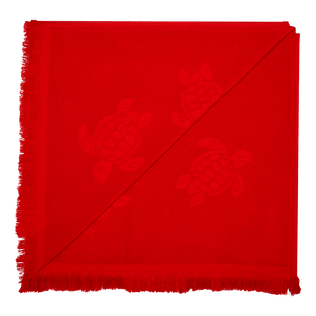 Beach Towel in Organic Cotton Turtles Jacquard Poppy red back view