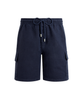 Einfarbige Leinen-Bermudashorts mit Cargotaschen für Herren Marineblau Vorderansicht