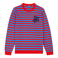 Men Crewneck Striped Cotton Sweater Blue / red front view