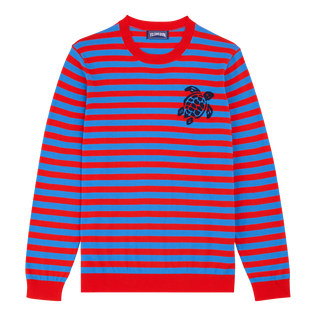 Men Cotton Crewneck Striped Sweater Blue / red front view