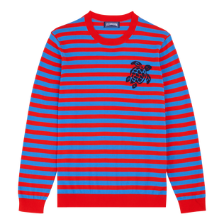 Men Crewneck Striped Cotton Sweater Blue / red front view