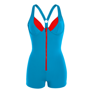 Maillot de bain une piece shorty femme contrasté - Vilebrequin x JCC+ - Edition limitée Piscine vue de face
