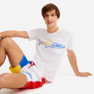 Camiseta de algodón con tiburón de Vilebrequin para hombre - Vilebrequin x JCC+ - Edición limitada Blanco detalles vista 2