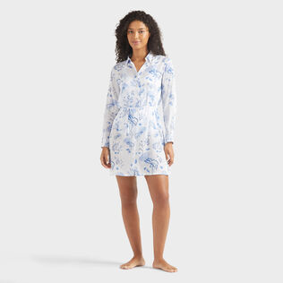 Women Viscose Shirt Dress Medusa and Shells White 正面穿戴视图