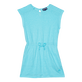 Vestido en lino de color liso para niña Lazulii blue vista frontal