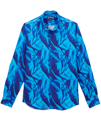 Les Draps Froissés Hemd aus Leinen für Herren Neptune blue Vorderansicht