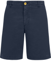 Men Tencel Cotton Bermuda Shorts Solid Marineblau Vorderansicht