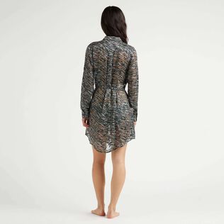 Women Silk Shirt Dress Pearl Black back worn view
