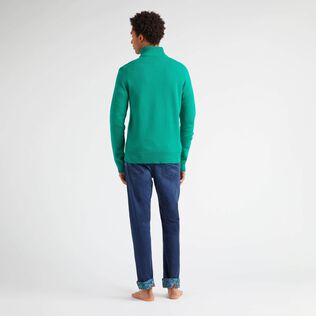 Men Wool and Cashmere Full Zip Sweater Turtle Chlorophyll back worn view
