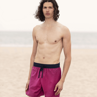 Men Wool Swim Shorts Super 120's Crimson purple front worn view