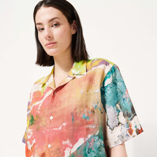 Camisa de bolos de lino con estampado Gra para hombre - Vilebrequin x John M Armleder Multicolores detalles vista 7