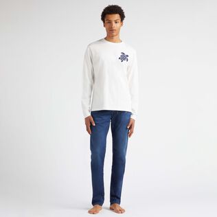 Men Cotton Long Sleeves T-shirt Embroidered Turtle Off white 正面穿戴视图