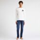 Men Cotton Long Sleeves T-shirt Embroidered Turtle Off white front worn view