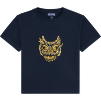 T-shirt bambino ricamata in cotone The year of the Dragon Blu marine vista frontale