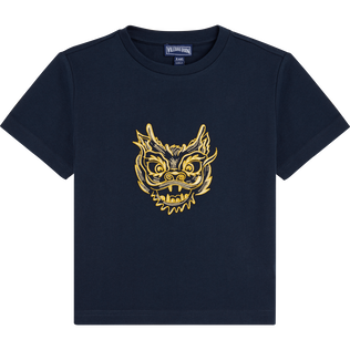 Boys Cotton T-Shirt Embroidered The year of the Dragon Navy front view
