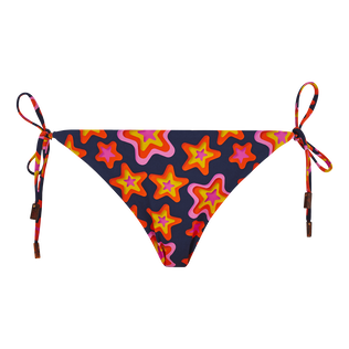 Mujer Fitted Estampado - Braguita de bikini de corte brasileño con tiras anudadas en los laterales y estampado Stars Gift para mujer, Azul marino vista frontal