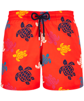 Ronde Des Tortues Multicolores Stretch-Badeshorts für Herren Mohnrot Vorderansicht
