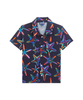 Boys Viscose Bowling Shirt Disco Stars Navy front view