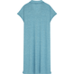 Langes Solid Polokleid aus Leinen für Damen Heather azure Rückansicht
