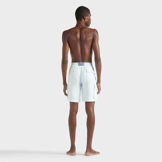 Men Linen Cargo Bermuda Shorts Natural Dye Pacific back worn view