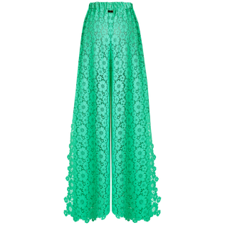 Women Guipure Pants Flowers Lace Green paradise back view