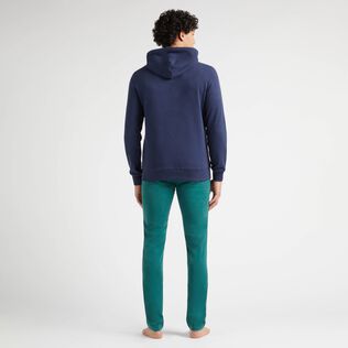 Men Cotton Hoodie Sweatshirt Solid Navy back worn view
