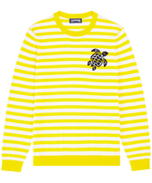 Men Crewneck Striped Cotton Sweater Yellow/white vista frontale