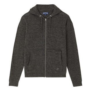 Unisex Linen Full Zip Hooded Sweatshirt Solid Heather anthracite front view