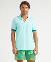 Polo en piqué coton organique homme uni Lagon vue portée de face