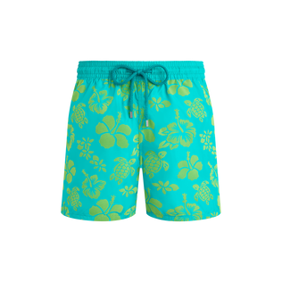 Men Ultra-light and packable Flocked Swim Shorts Tropical Turtle Disco green front view
