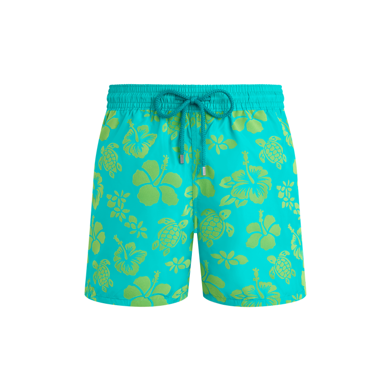 Vilebrequin Ultra-light And Packable Flocked Swim Shorts Tropical Turtle In Blue