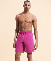 Men Long Swim Trunks Water-reactive Poulpes Crimson purple front worn view