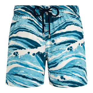 Men Stretch Swim Trunks Wave - Vilebrequin x Maison Kitsuné Blue front view