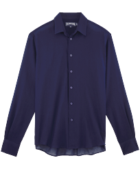 Camisa ligera unisex en gasa de algodón de color liso Azul marino vista frontal